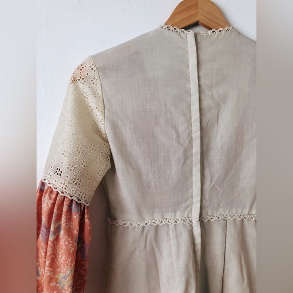 Vintage 60s 70s Prairie Mini Dress / Renaissance Revival Bell Sleeve Mini Dress - Picture 12 of 12